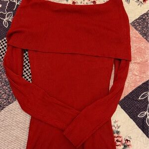 Alex Marie Vibrant Red Ribbed Fold Over Sweater